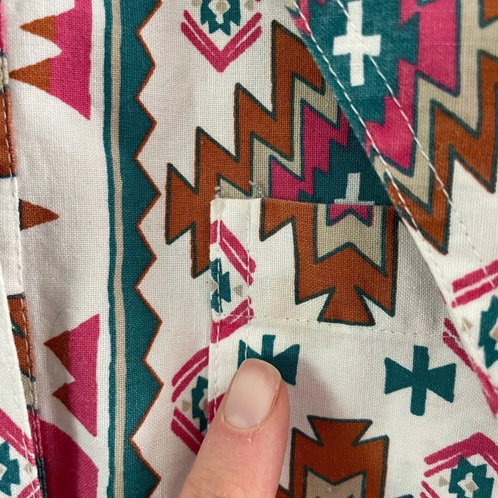 Vintage Geometric Button Down Shirt - Pink, Brown, Blue - Picture 8 of 13